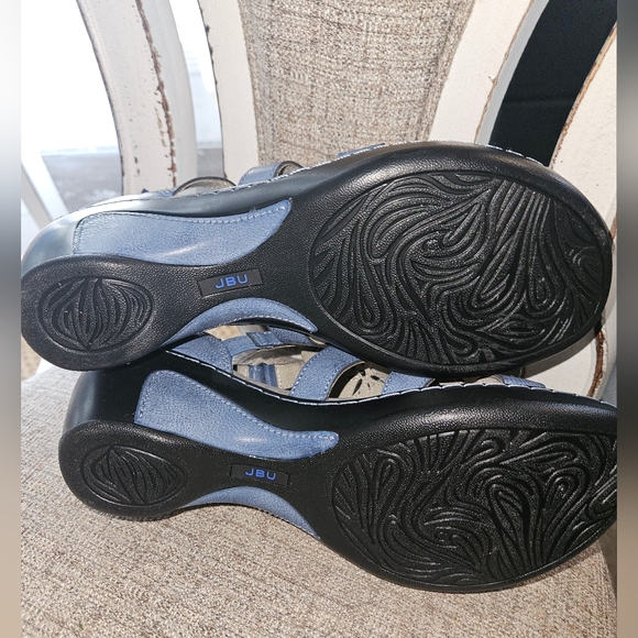 JBU Northstar Laser Cut Wedge Sandals Navy Blue Size 10 Medium EUC - Picture 12 of 12